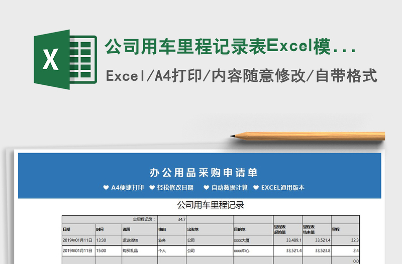 2022公司用车里程记录表Excel模板免费下载