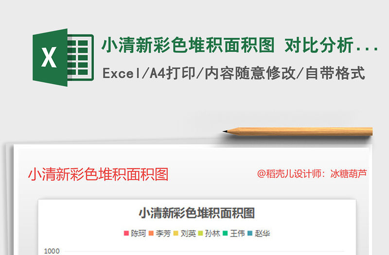 2021年小清新彩色堆積面積圖 對比分析圖表模板免費下載