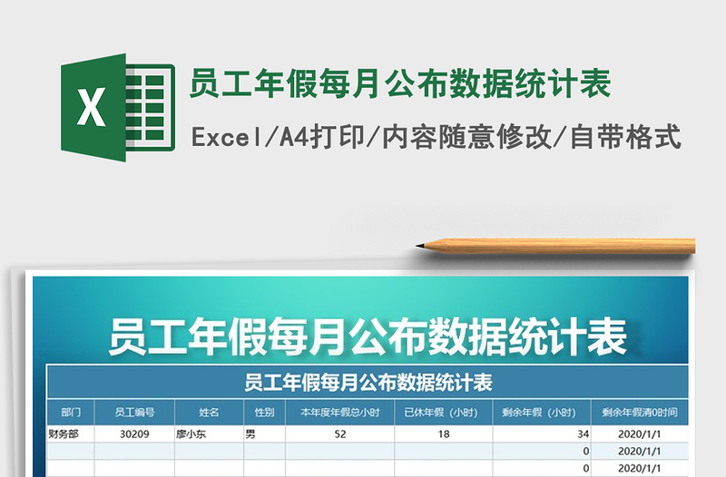 2021年员工年假每月公布数据统计表