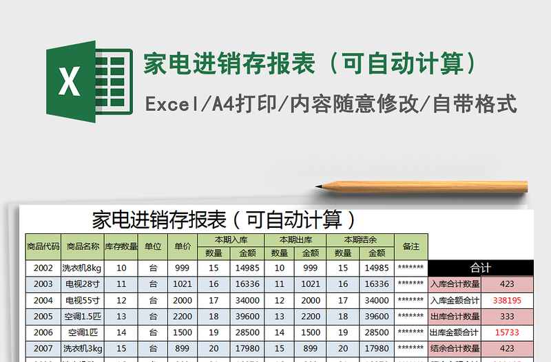 2021年家电进销存报表（可自动计算）