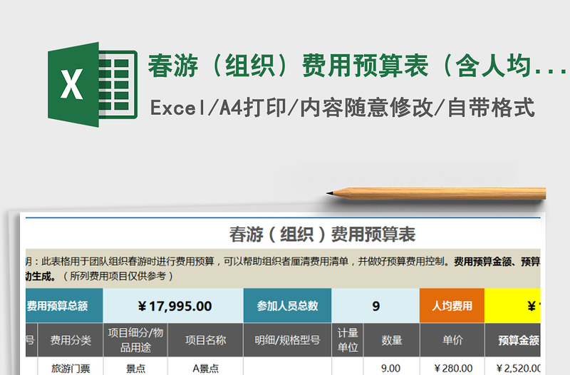 2021年春游（组织）费用预算表（含人均平摊、物品清单）