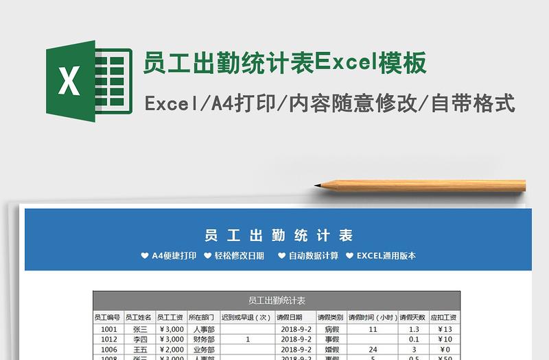 2022员工出勤统计表Excel模板免费下载