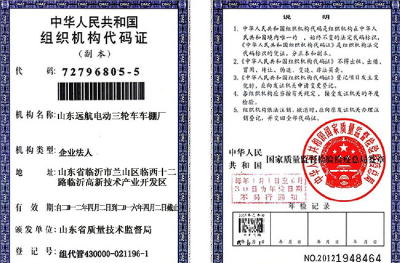 2021年中華人民共和國組織機構(gòu)代碼證證書類...