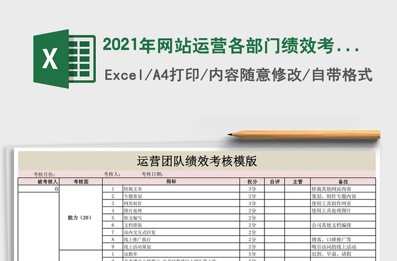 2021年網站運營各部門績效考核表
