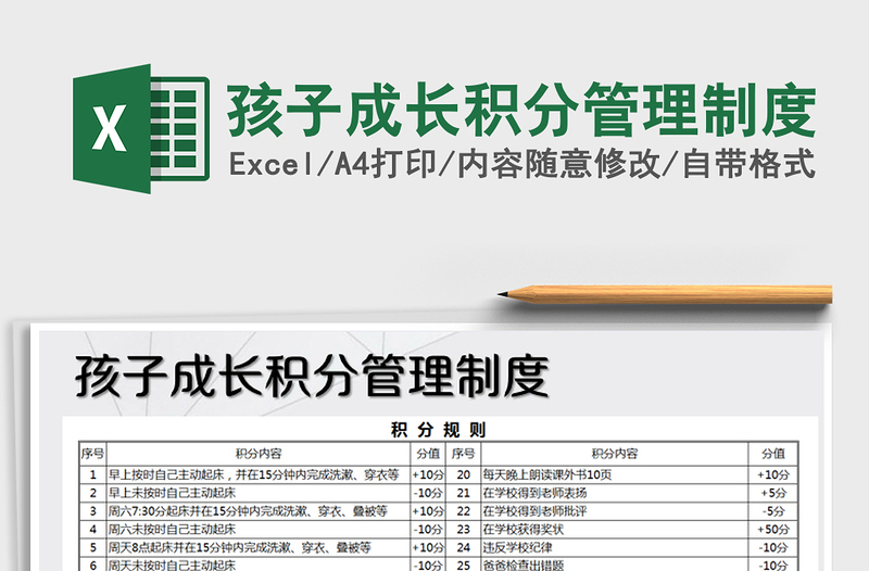 2021年孩子成長積分管理制度