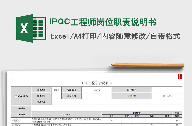 2022IPQC工程師崗位職責說明書免費下載