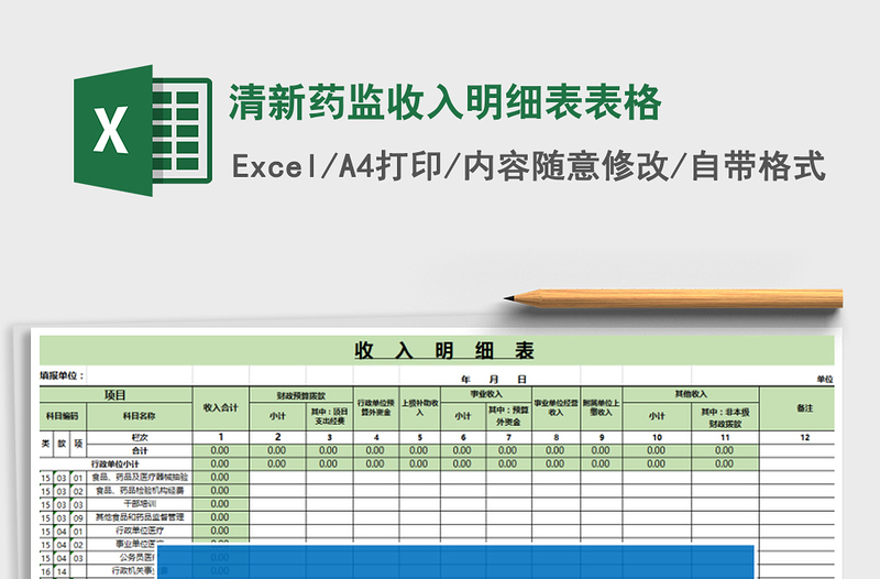 2021年清新药监收入明细表表格免费下载