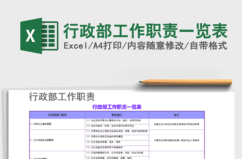 2022年行政部工作職責一覽表免費下載