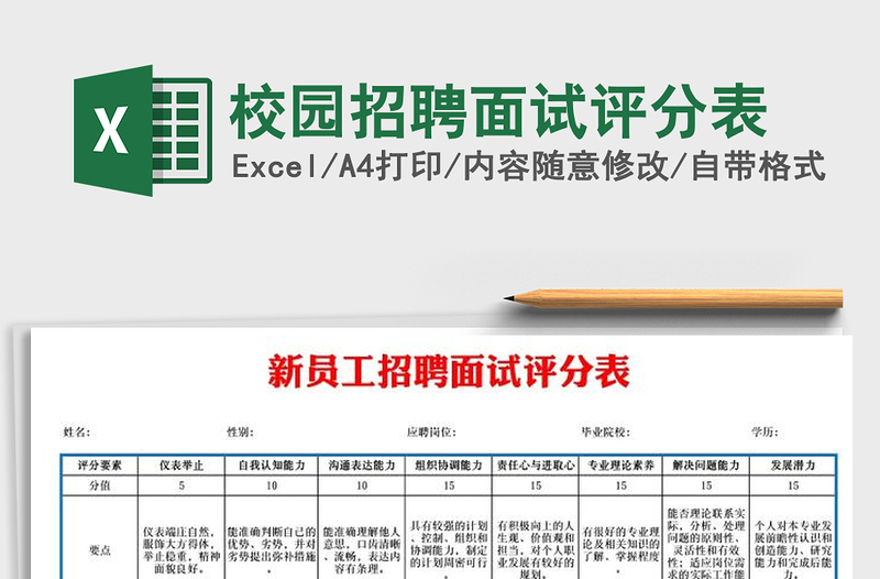2021年校園招聘面試評分表
