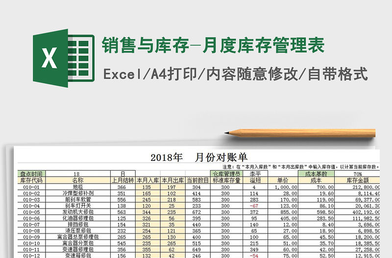 2021年銷售與庫存-月度庫存管理表