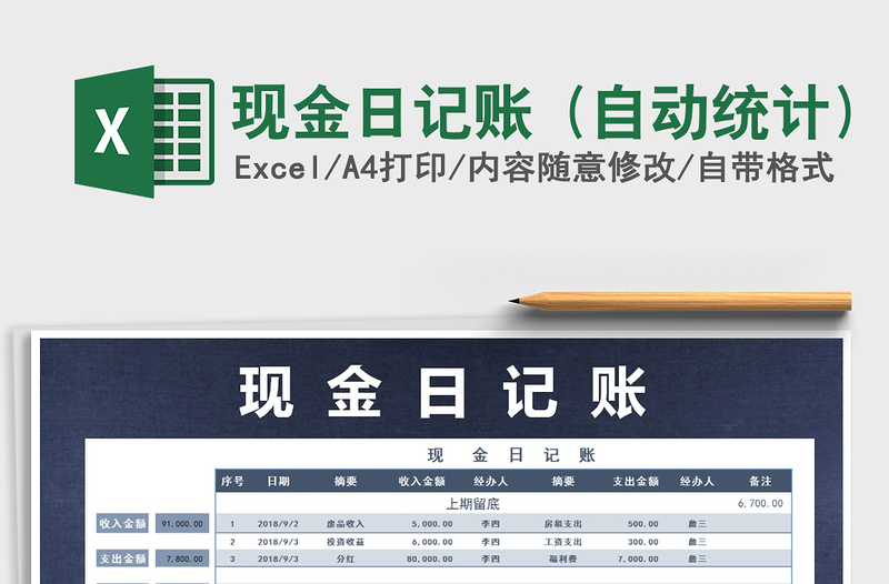 2022年現(xiàn)金日記賬 (自動統(tǒng)計)免費下載