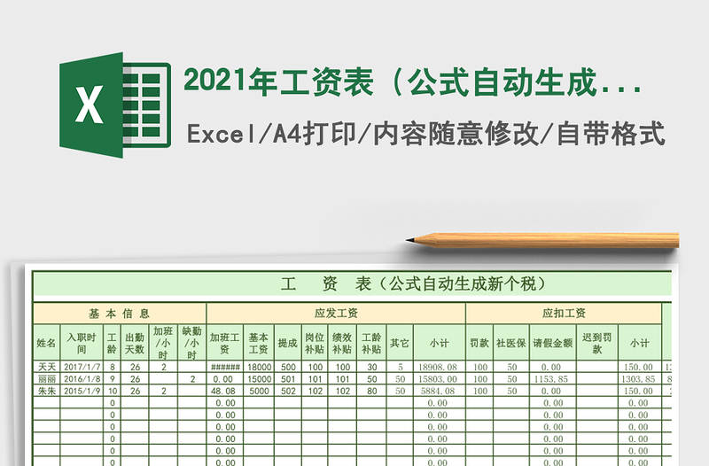 2021年工資表（公式自動生成新個稅）