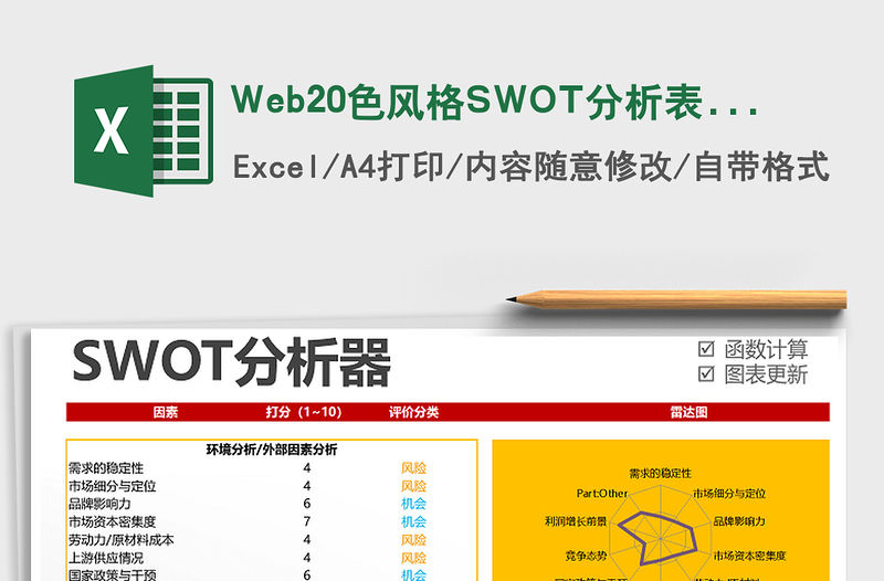 2021Web20色風格SWOT分析表格模板免費下載