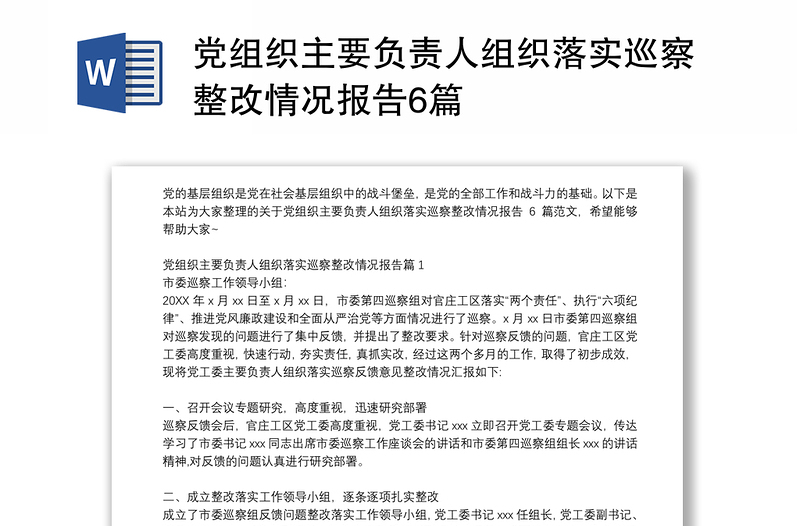 党组织主要负责人组织落实巡察整改情况报告6篇