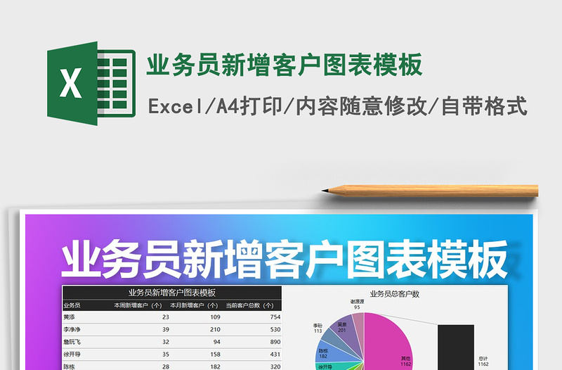 2021年业务员新增客户图表模板免费下载