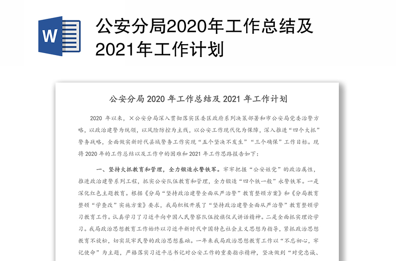 公安分局2020年工作总结及2021年工作计划