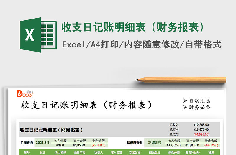 2021年收支日記賬明細表（財務報表）
