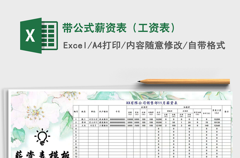 2021年帶公式薪資表(工資表)