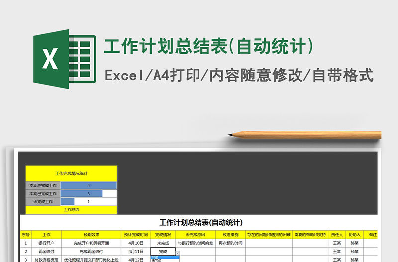 2022年工作計劃總結(jié)表(自動統(tǒng)計)免費下載