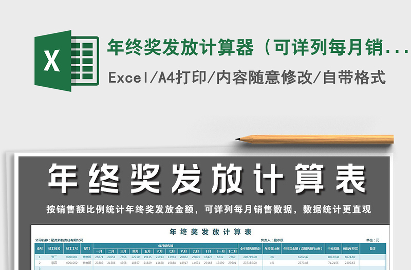 2021年年終獎(jiǎng)發(fā)放計(jì)算器(可詳列每月銷(xiāo)售額)