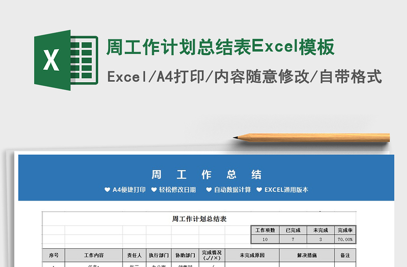 2022周工作计划总结表Excel模板免费下载