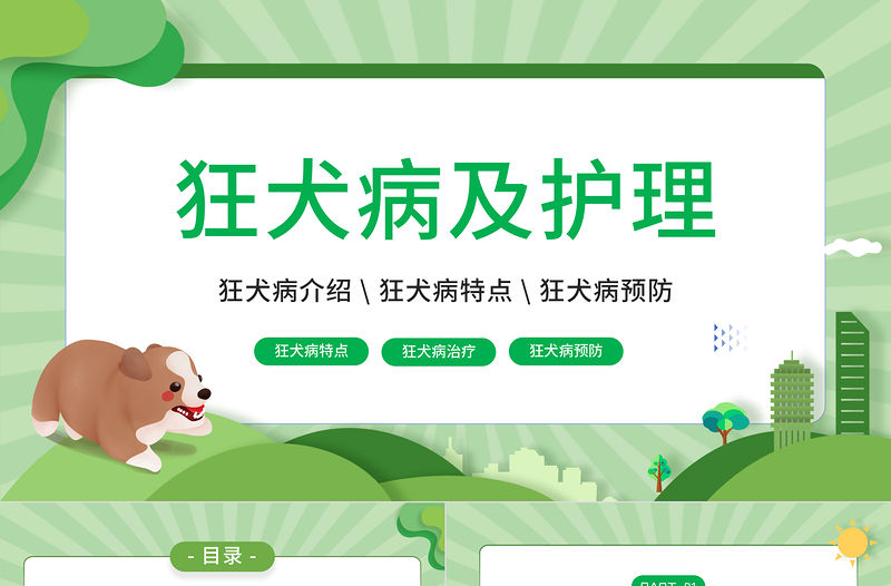 2022狂犬病介紹及護理PPT卡通風狂犬病介紹預防課件模板