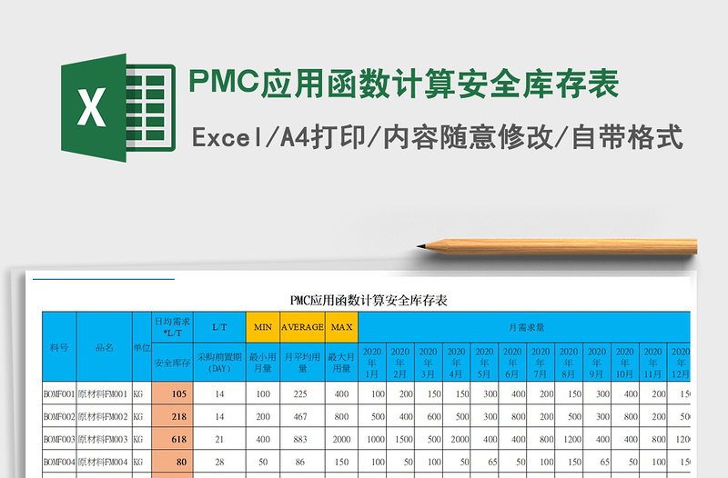 2021PMC應(yīng)用函數(shù)計(jì)算安全庫(kù)存表免費(fèi)下載