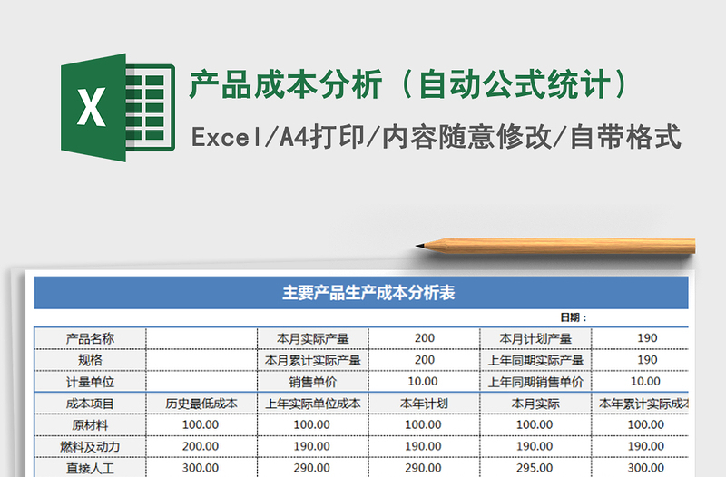 2021年产品成本分析（自动公式统计）