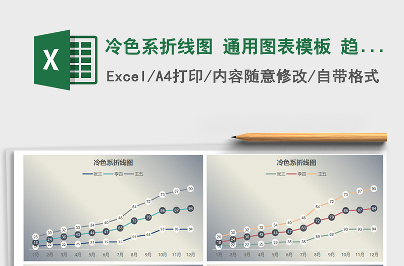 2021年冷色系折线图 通用图表模板 趋势分析