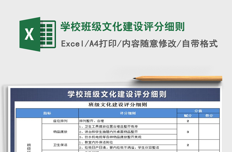 2021年学校班级文化建设评分细则