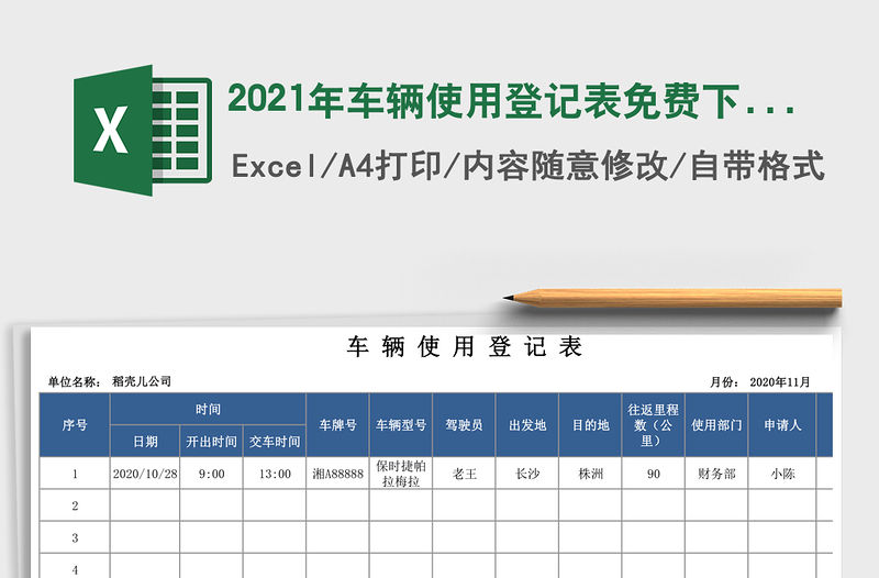 2021年車輛使用登記表免費下載