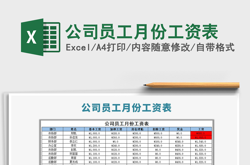 2021年公司員工月份工資表
