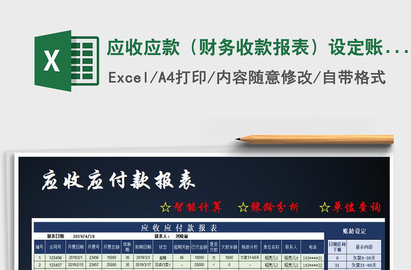 2021年應收應款（財務收款報表）設定賬齡分析免費下載