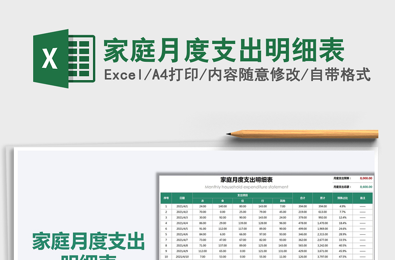 家庭月度支出明細(xì)表免費(fèi)下載