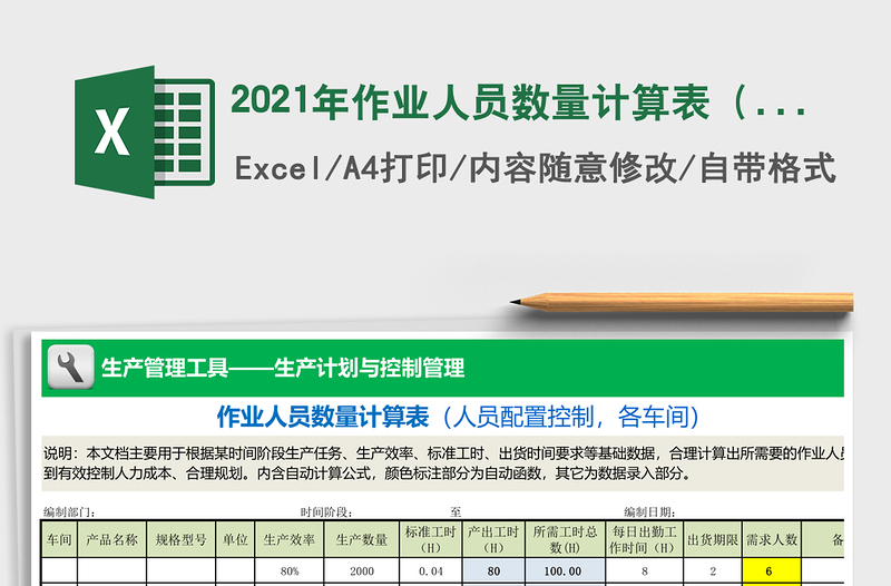 2021年作業(yè)人員數(shù)量計(jì)算表(人員配置控制,各車間)