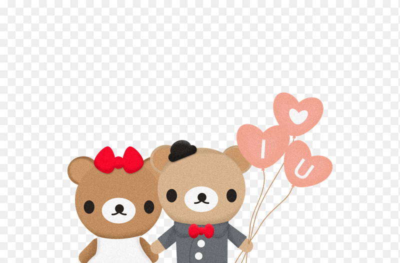 唯美熊熊新浪新娘手握爱心气球浪漫情人节免抠元素素材