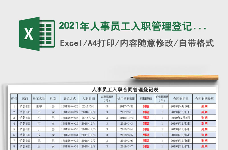 2021年人事員工入職管理登記表