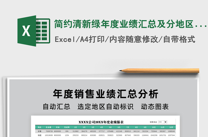 2021年簡約清新綠年度業(yè)績匯總及分地區(qū)顯示動態(tài)圖