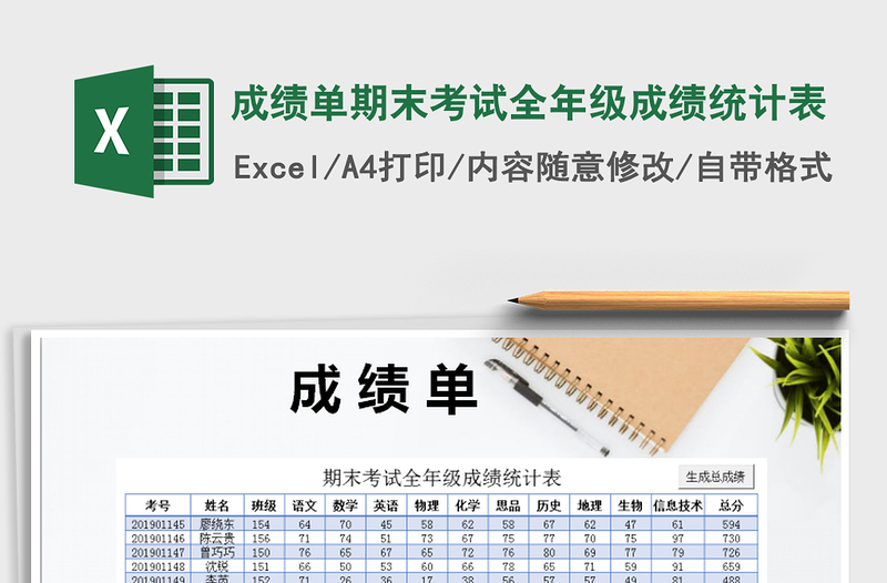 2022成績單期末考試全年級成績統(tǒng)計表免費(fèi)下載