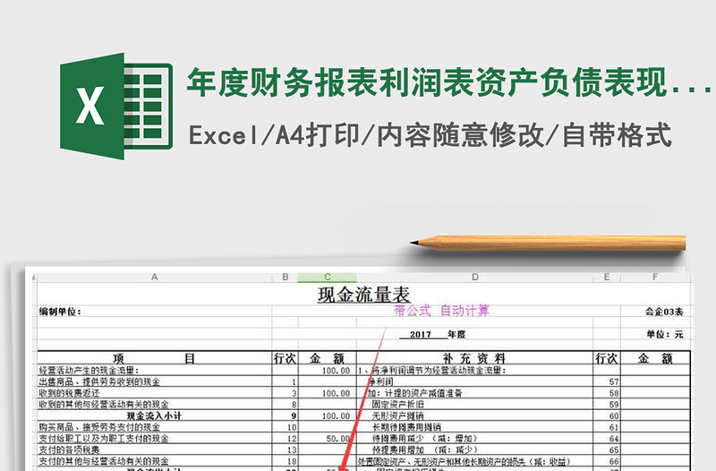 2021年年度财务报表利润表资产负债表现金流量表模板带公式