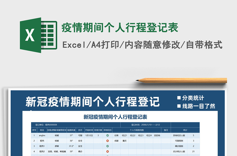 2021年疫情期间个人行程登记表