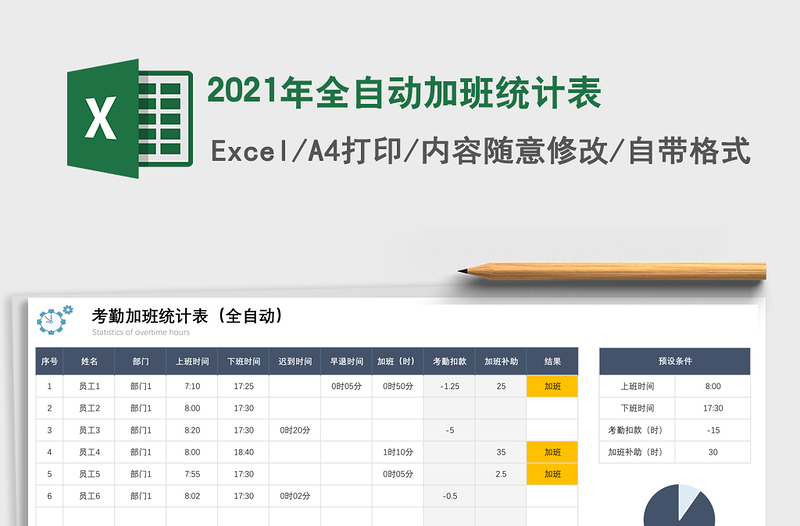 2021年全自動加班統(tǒng)計表