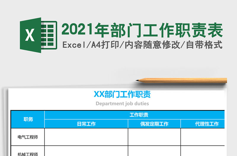2021年部門工作職責表