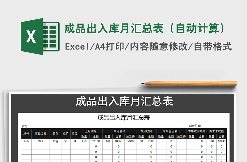 2021年成品出入库月汇总表（自动计算）