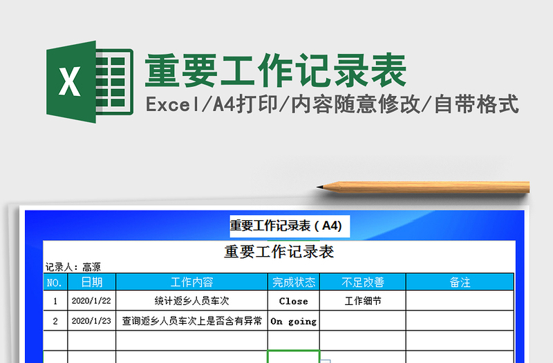 2021年重要工作记录表