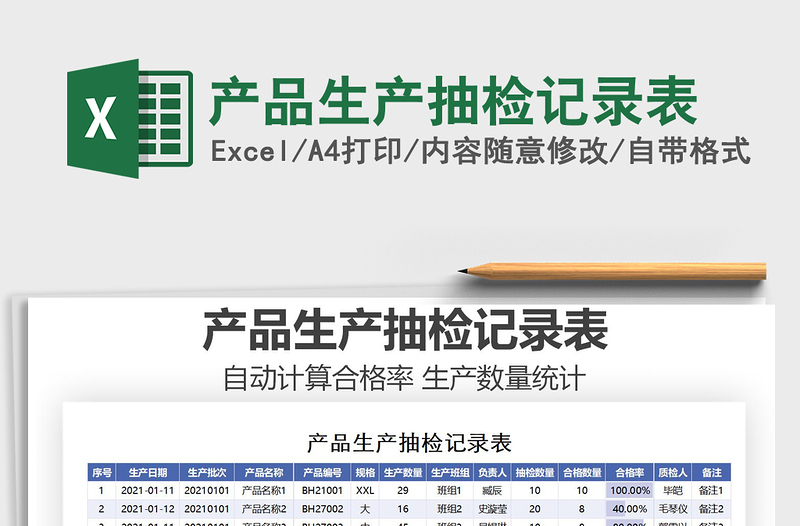 2021年产品生产抽检记录表