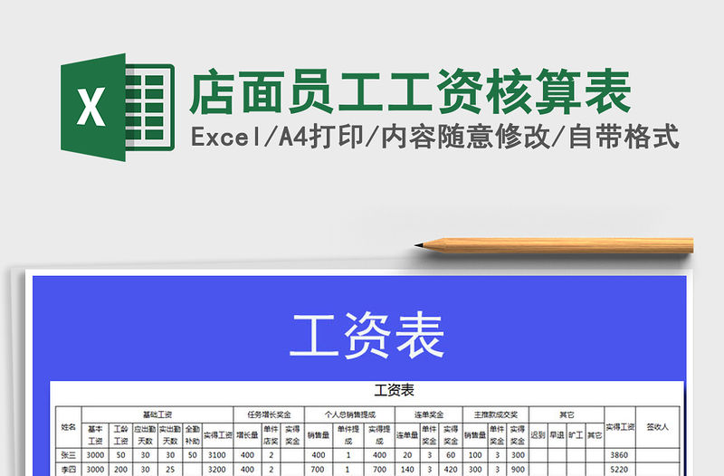 2021年店面員工工資核算表