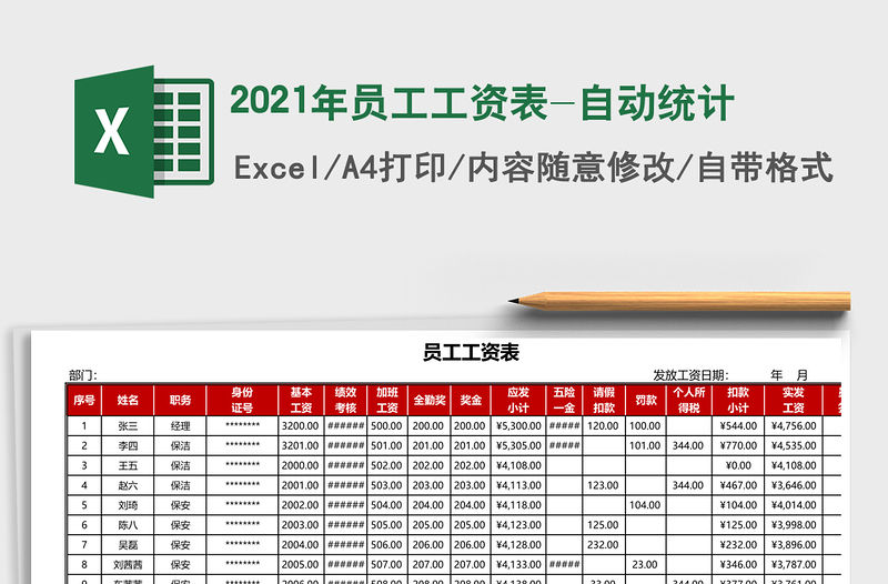 2021年員工工資表-自動統(tǒng)計