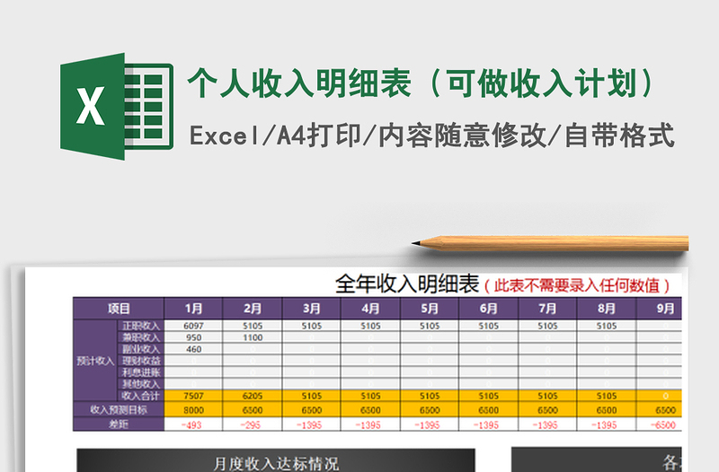 2021年個人收入明細(xì)表(可做收入計劃)免費下載