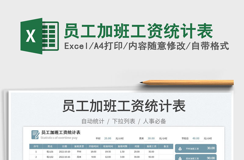 員工加班工資統計表